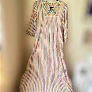 Vintage Ramona Rull 3/4 sleeve embroidered maxi